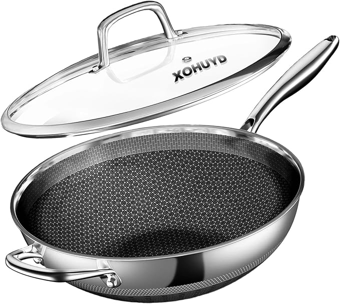 Wok Pan, 13-Inch Stainless Steel Woks & Stir-Fry Pans Nonstick, Wok Pan with Lid for Induction, Electric, Gas, Halogen, All Stoves, Professional PFOA Free Cookware, Dishwasher & Fast Heat