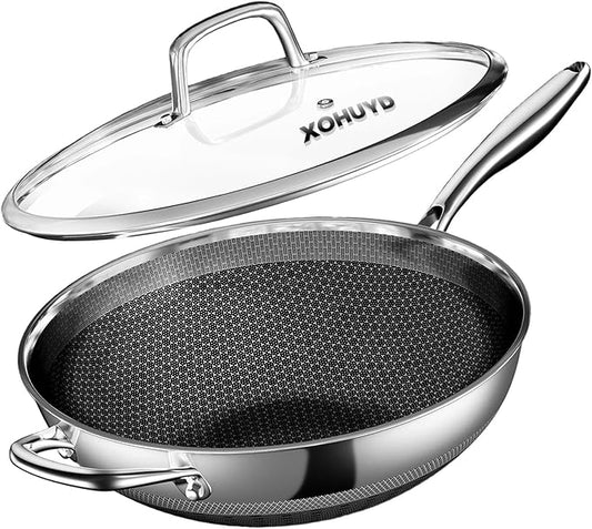Wok Pan, 13-Inch Stainless Steel Woks & Stir-Fry Pans Nonstick, Wok Pan with Lid for Induction, Electric, Gas, Halogen, All Stoves, Professional PFOA Free Cookware, Dishwasher & Fast Heat