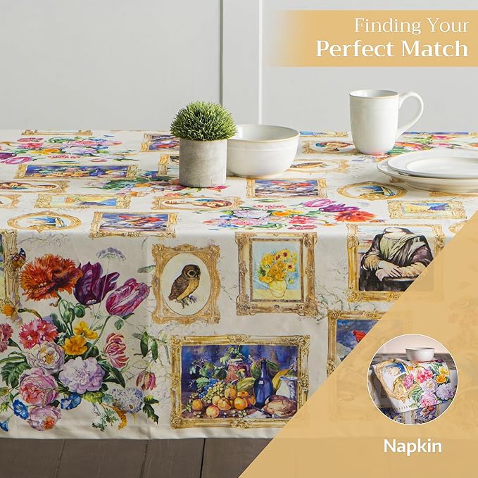 Maison d' Hermine Table Cloth Rectangle Table 100% Cotton 54 x 72 Inches Tablecloth Reusable Decorative for Dining Room Farmhouse Home Valentines Day Decorations Spring Summer - Masterpiece