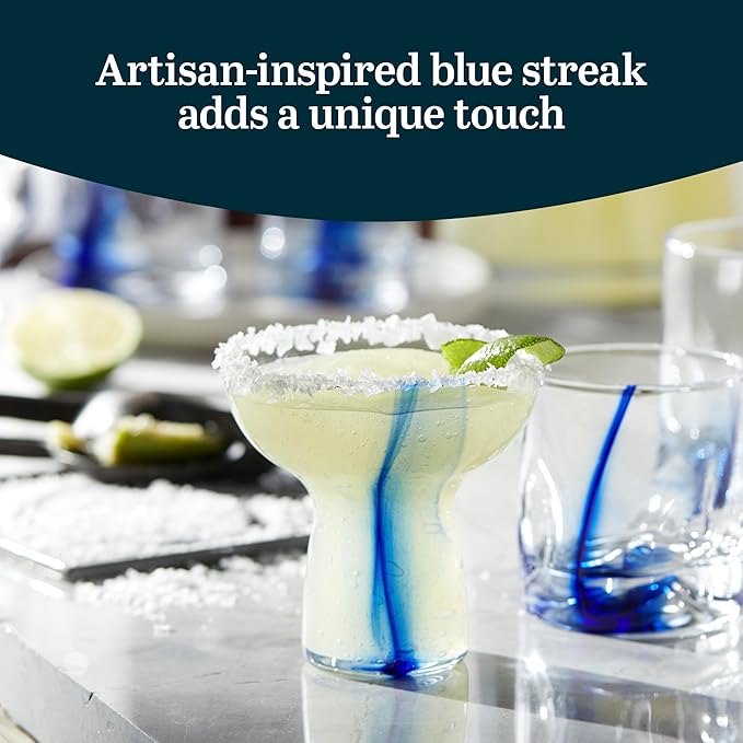 Libbey Blue Ribbon Stemless, Margarita Glasses, Artisan-Inspired, Elegant Margarita Glass Set of 6, Lightweight Mexican Glassware for Parties and More