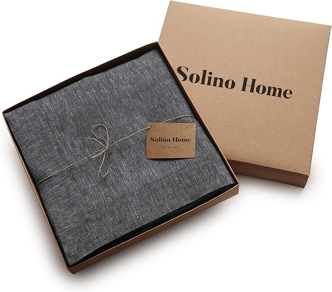 Solino Home Linen Tablecloth 60 x 108 Inch - 100% Pure Linen Charcoal Grey Table Cloth for Rectangle Tables - Athena, Machine Washable Tablecloth for Winter, Spring