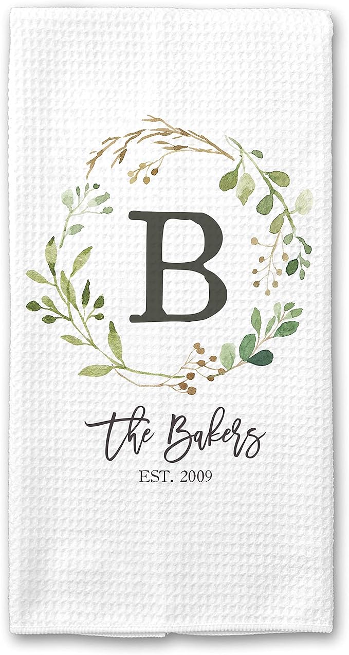 | Custom Waffle Weave Dish Towel | Personalized Kitchen Towel | Housewarming Wedding Gift | Personalized Dish Towel | Engagement Present | Couple Present Registry Monogram Valentines Day