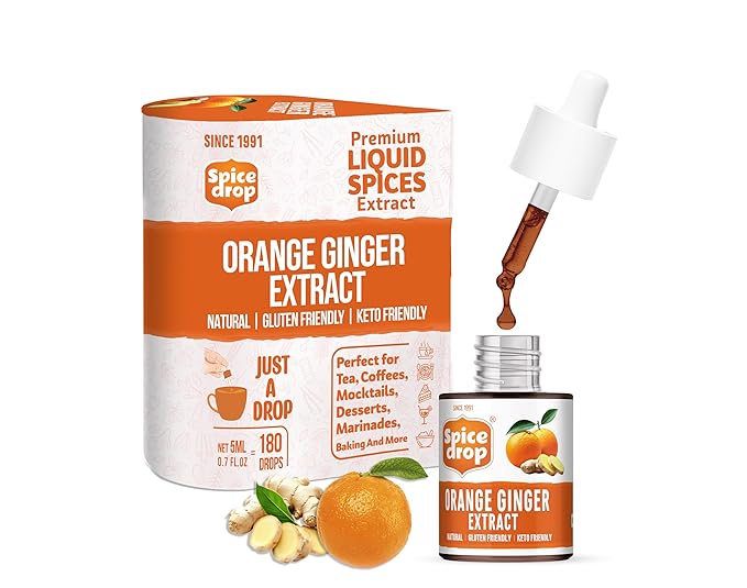 Spice Drop Orange Ginger Extract – Liquid Citrus & Ginger Flavor | 180 Drops | Tea, Coffee, Cooking, Baking,Dessert | Rich In Quality & Aroma | No Added Color & Preservative | Vegan(0.17oz, Pack of 1)