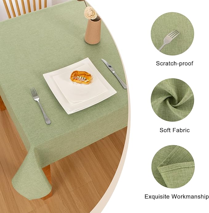 Hiasan Faux Linen Rectangle Tablecloth - Wrinkle and Stain Resistant Washable Table Cloth for Kitchen Dining Room Holiday Table Cover for Dinner, Green, 30 x 60 Inch