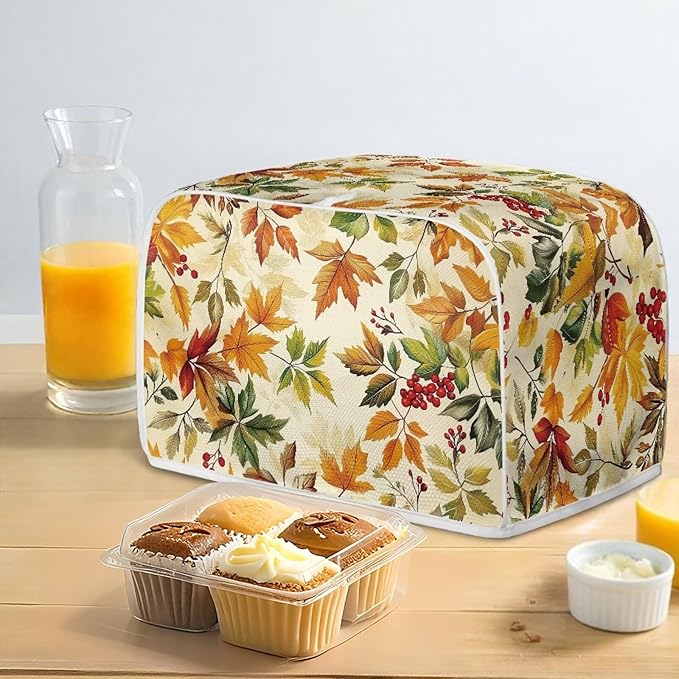 Doojoayie Fall Leaf Toaster Cover for Kitchen Small Appliance Bread Machine Protector Washable Oven Cover 2 Slice Kitchen Accessories Thanksgiving Decorations
