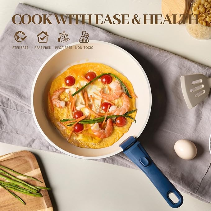 23Pcs Ceramic Cookware Set Non Stick Pots and Pans Set Non Toxic with Detachable Handle Induction Kitchen Cookware Set Space Saving, Oven & Dishwasher Safe, Navy