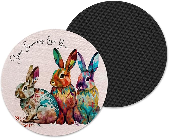 Happy Easter Bunny Design Cute Neoprene Drink Coasters (Set of 4) Spring Coffee Table Patio Decor - Handmade by The Painted Pug (Some Bunnies Love You)