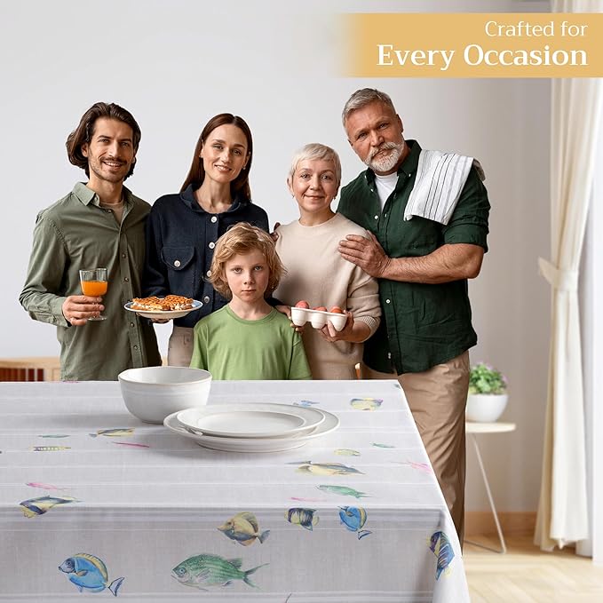 Maison d' Hermine Table Cloth Rectangle Table 100% Cotton 60 x 90 Inches Tablecloth Reusable Decorative for Dining Room Farmhouse Home Valentines Day Decorations Spring Summer - Poisson