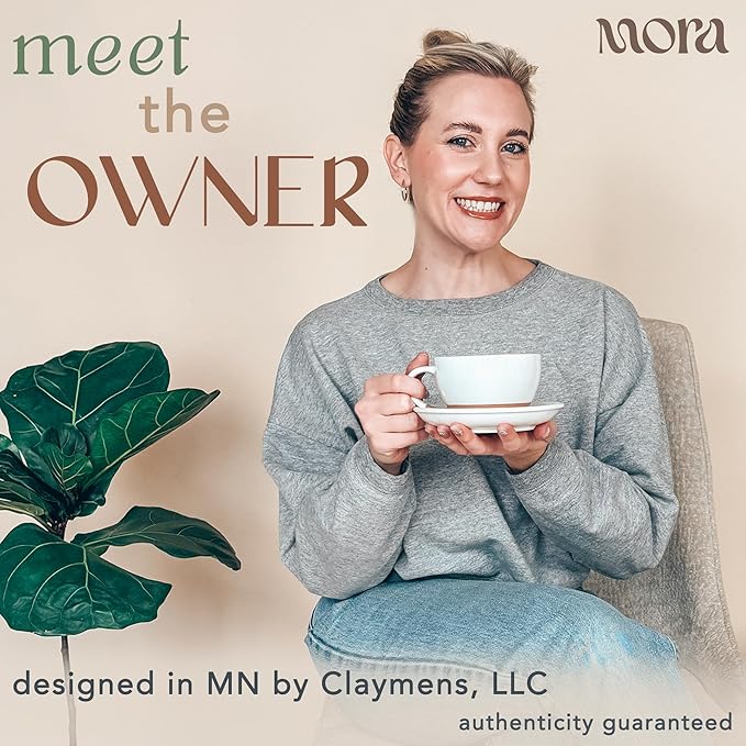 MORA Ceramic Latte Art Mug With Saucer - 10.5 oz, Round Bottom For Perfect Pours - Cafe Cups for Cappuccino, Espresso, Coffee, Tea etc - Porcelain Set for Baristas, Great Gift - Vanilla White