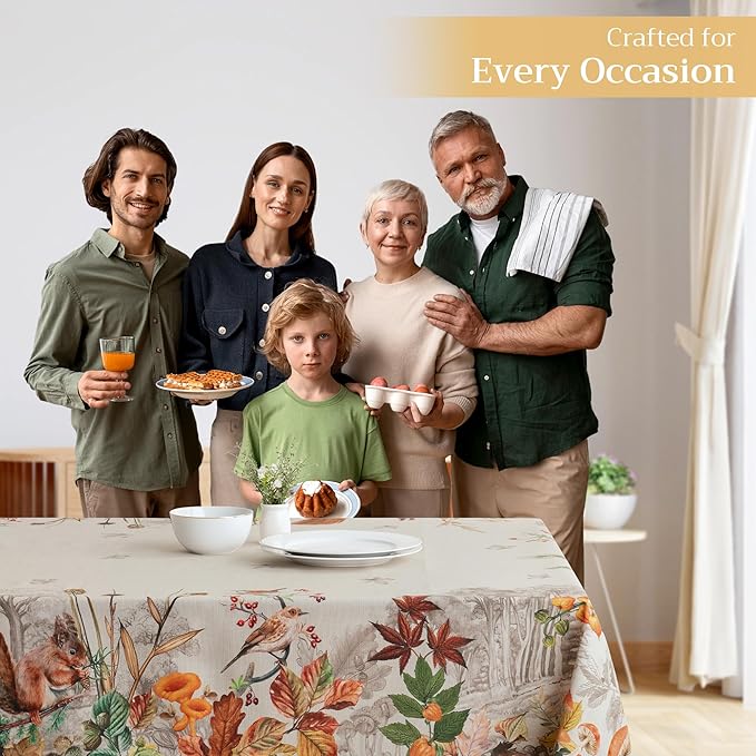 Maison d' Hermine Table Cloth Rectangle Table 100% Cotton 60 x 120 Inches Fall Tablecloth Reusable Everyday Use for Thanksgiving Christmas Decorations Dining Farmhouse Party (Recolte)