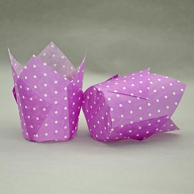Large Muffin Greaseproof paper Baking cupcake cups, 2-1/4" x 4" Blue,Yellow,Pink,Purple printed with Polka Dot(each colour about 32 pcs, total 125 pcs) Tulip Baking Cup(Large) (125, Multi)