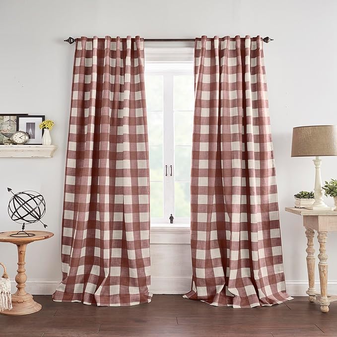 Elrene Home Fashions Farmhouse Living Grainger Buffalo-Check Room Darkening Window Curtain, Living Room and Bedroom Drape with Rod Pocket Tabs, 52" x 108", Red, 1 Panel