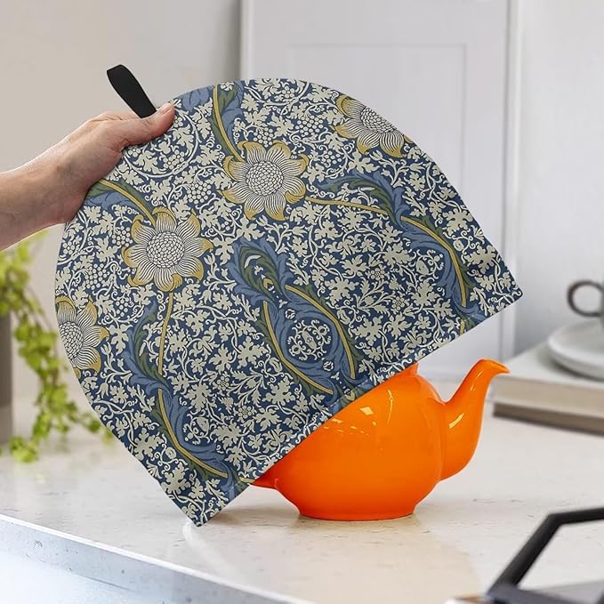 Tea Cozy for Teapots with Handle - William Morris Pattern Kennet Dust Insulated Cover, Hanging Fold-Up Design, Suitable for Kitchen and Living Room Table Decoration