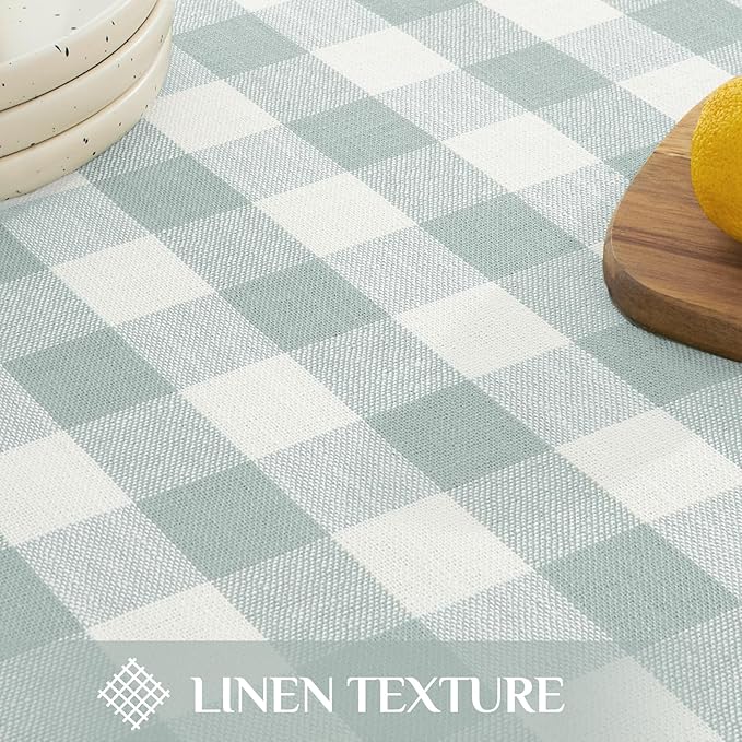 Softalker Checkered Tablecloth Rectangle, Outdoor Linen Cotton Gingham Table Cloth with Tassel, Heavy Duty Wrinkle Free Buffalo Plaid Table Cover for Kitchen Dining Home Party - 55 x 120 Inch, Aqua