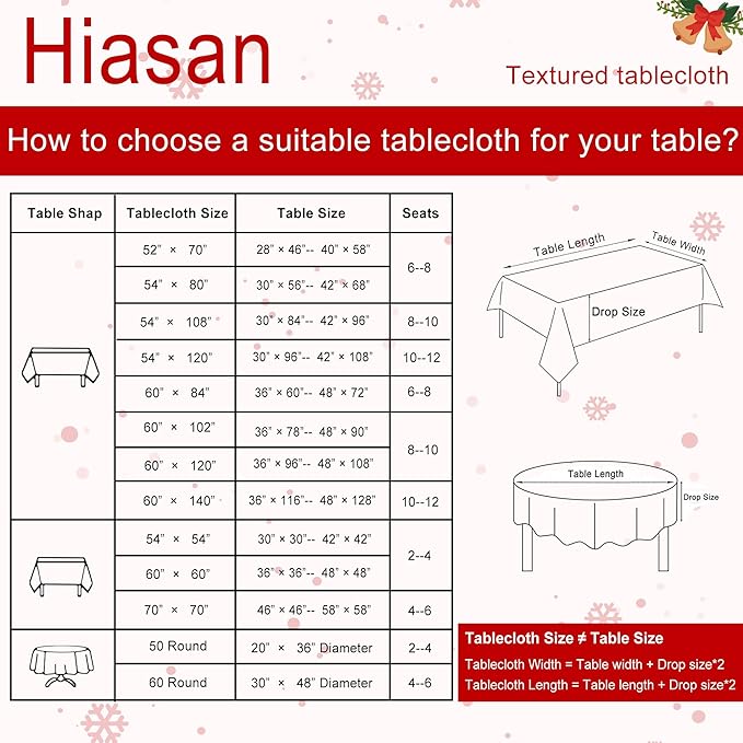 Hiasan 54 X 54 Inch Square Textured Tablecloth - Waterproof Spillproof Antiwrinkle Jacquard Table Cloth for Kitchen and Dining Dinner, Outdoor Picnic, Holiday and Parties, Red