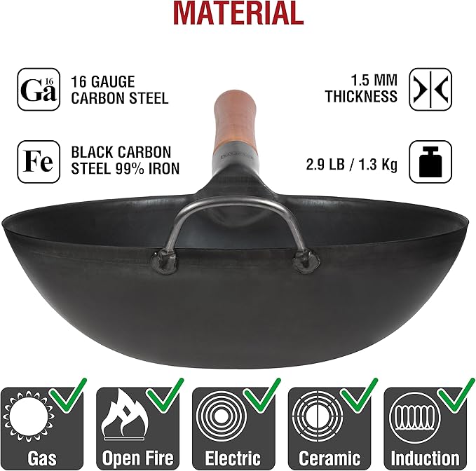 YOSUKATA Carbon Steel Wok Pan – 11,8 “ Woks and Stir Fry Pans + Pre-Seasoned Wok Utensils Set - Blue Carbon Steel 17-inch Wok Spatula, Wok Ladle, 3 pairs of Chopsticks Visit the Store