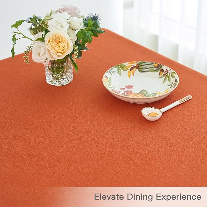 maxmill Square Linen Textured Tablecloth Water Resistance Antiwrinkle Spill Proof Harvest Table Cloth, Decorative Fabric Table Cover for Thanksgiving Fall Halloween Party Holiday, 70 x 70 Inch, Rust