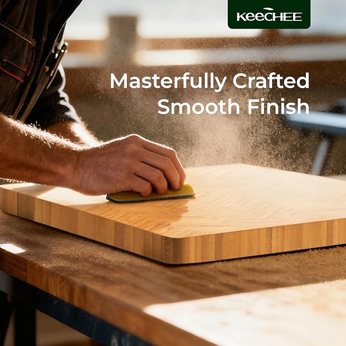 Atelier Collection Bamboo Cutting Board, Reversible Wood Chopping Boards for Kitchen with Juice Grooves, Handcrafted Large Serving Tray, Luxury Housewarming Wedding Gifts for New Home