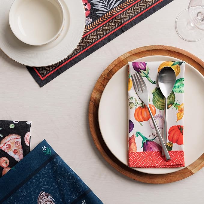 Maison d' Hermine Cloth Napkins Set of 4 100% Cotton Everyday Reusable Square Napkins Cloth Washable Dinner Party Wedding Restaurant Valentines Day Decorations Spring/Summer (Ratatouille, 18" x 18")
