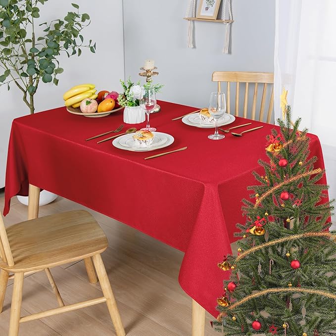 Hiasan 54 X 108 Inch Rectangle Textured Tablecloth - Waterproof Spillproof Antiwrinkle Jacquard Table Cloth for Kitchen and Dining Dinner, Outdoor Picnic, Holiday and Parties, Red