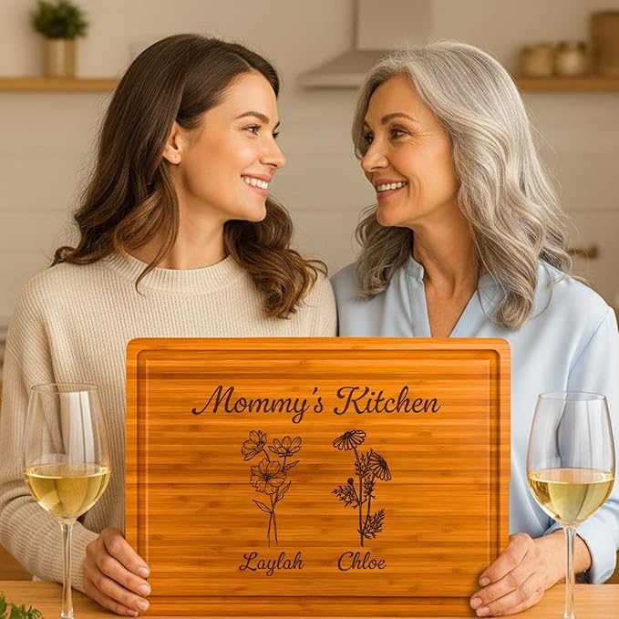Personalized Cutting Boards for Mom - Grandma, Birth Flower Mother's Garden, Birthday Mothers Day Gift From Grandkids, Son - Daughter, Charcuterie Board for Mom's Kitchen, Valentines Day Gifts for Her