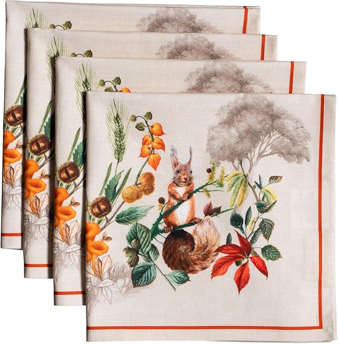Maison d' Hermine Cloth Napkins Set of 4 100% Cotton for Thanksgiving Christmas Decorations Everyday Reusable Square Fall Napkins Cloth Washable Dinner Party (Recolte, 20"x20")