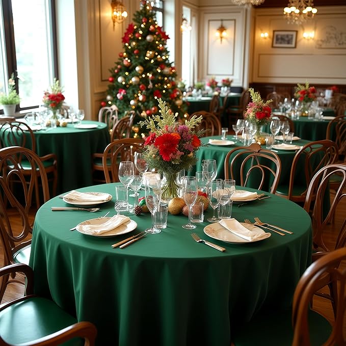 sancua Round Tablecloth 108 Inch Diameter, 8 Pack Hunter Green, Circle Polyester Fabric Table Cloth for Chiristmas Party Reception Banquet Birthday, Washable Formal Table Cover(Fit 42-96 Inch Tables)