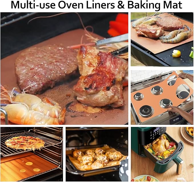 2 Pack Copper Oven Liners for Bottom of Oven, Oven Protector 16x24 Inch Thick Heavy Non Stick Teflon Oven Mats, BPA and PFOA Free Reusable Baking Mat, Oven Liners for Bottom of Electric Oven
