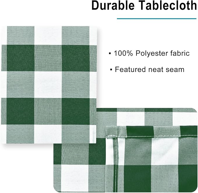 Hiasan Checkered Tablecloth Square, 30 x 30 Inch - Waterproof and Wrinkle Resistant Table Cloth for Picnic, Dinner and Christmas, Washable Polyester Fabric, Forest Green and White Gingham Pattern