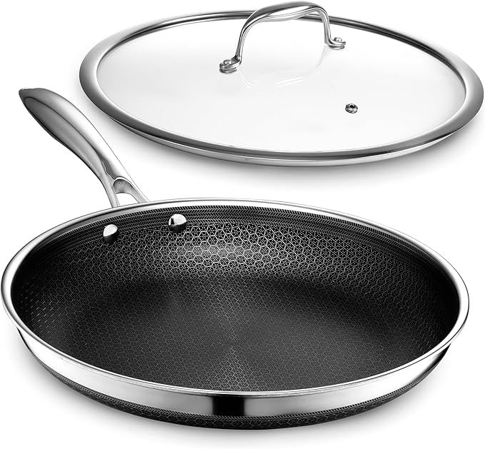 HexClad Tempered Glass Lid, 12-Inch Designed for HexClad Hybrid Cookware, Steam Vented, Dishwasher Safe