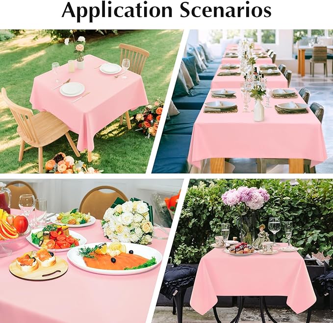2 Pack Square Table Cloth 60X60 Inch Pink Tablecloth Washable Polyester Solid Dining Table Cover for Birthday Party Dinner Holiday Outdoor Indoor