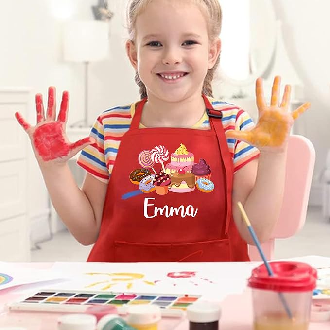 Personalized Kids Apron for Cooking, Custom Kid Apron with Chef Hat, Toddler Cooking Apron for Girls and Boys, Baking & Painting Apron, Christmas Gift For Children