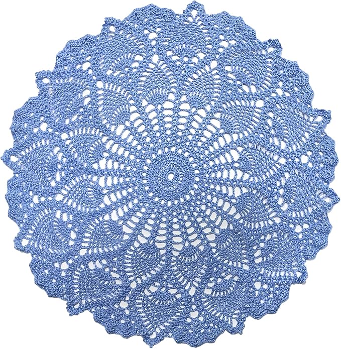 BIBITIME 16 inches to 17.5 inches Lace Placemats Table Doilies Round Handmade Crochet Doily Kitchen Coffee Cup Coasters Mug Mats Dinner Place Mats (1PC, Sky Blue)