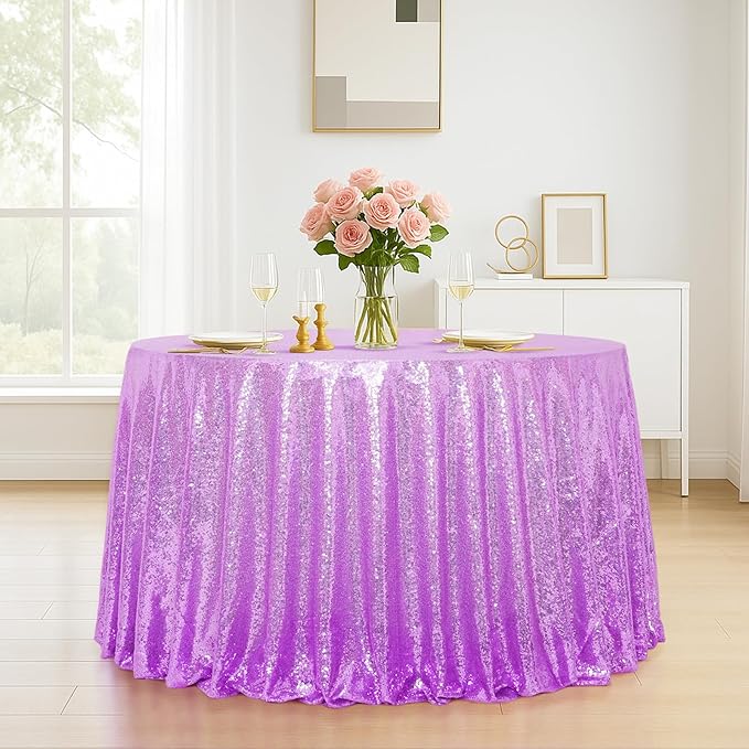 Eternal Beauty Lavender Tablecloth, 120 Inch Round Sequin Tablecloth for Party Cake Dessert Table Exhibition Events