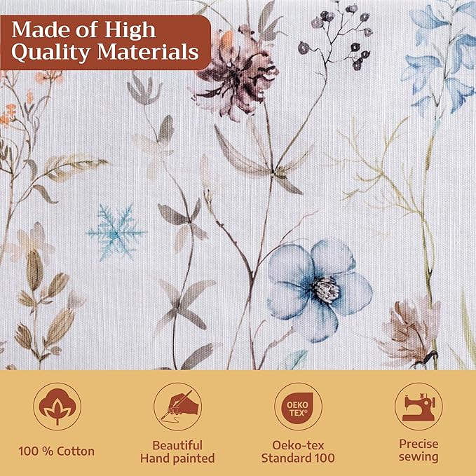 Maison d' Hermine Table Cloth Square Table 100% Cotton 60 x 60 Inches Fall Tablecloth Reusable Everyday Use for Thanksgiving Christmas Decorations Dining Farmhouse Party (Ice Florals)