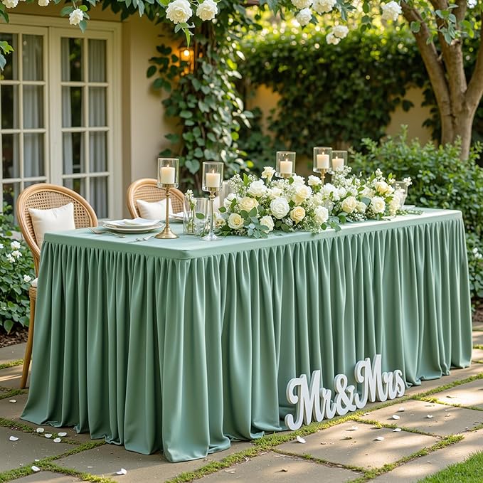 Wish Care 2 Pack Sage Green Rectangle Table Clothes for 4 Foot Tables, Polyester Fitted Tablecloths 4ft Stretch Table Cover for Wedding, Birthday, Parties, Trade Show, Craft Show
