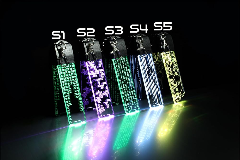 Futuristic Cyber LED Keychain | Different Designs - Circuit Board, Green Code, Binary Code, Personalised | Gift For Programmer Gamer