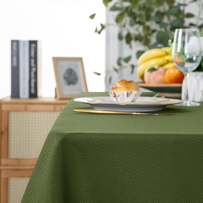 Hiasan 54 X 108 Inch Rectangle Textured Tablecloth - Waterproof Spillproof Antiwrinkle Jacquard Table Cloth for Kitchen and Dining Dinner, Outdoor Picnic, Holiday and Parties, Olive Green
