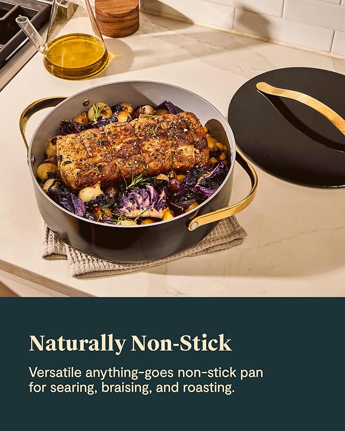 Caraway Rondeau - 6 Qt Non-Stick Pan with Lid - Free From Forever Chemicals - Perfect for Searing, Braising, & Roasting - White