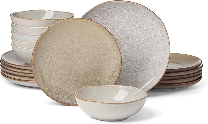 Oneida 899208 Organic Shades Oatmeal 18-Piece Dinnerware Set, Service For 6