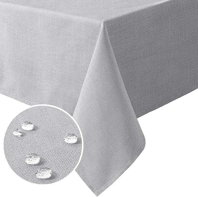 H.VERSAILTEX Linen Textured Table Cloths 54 x 80 Inch Premium Solid Tablecloth Spill-Proof Waterproof Table Cover for Dining Buffet Feature Extra Soft and Thick Fabric Wrinkle Free, Grey