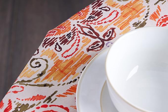 Maison d' Hermine Table Cloth Round Table 100% Cotton 63 Inches Fall Tablecloth Reusable Everyday Use for Thanksgiving Christmas Decorations Dining Farmhouse Party (Damask)
