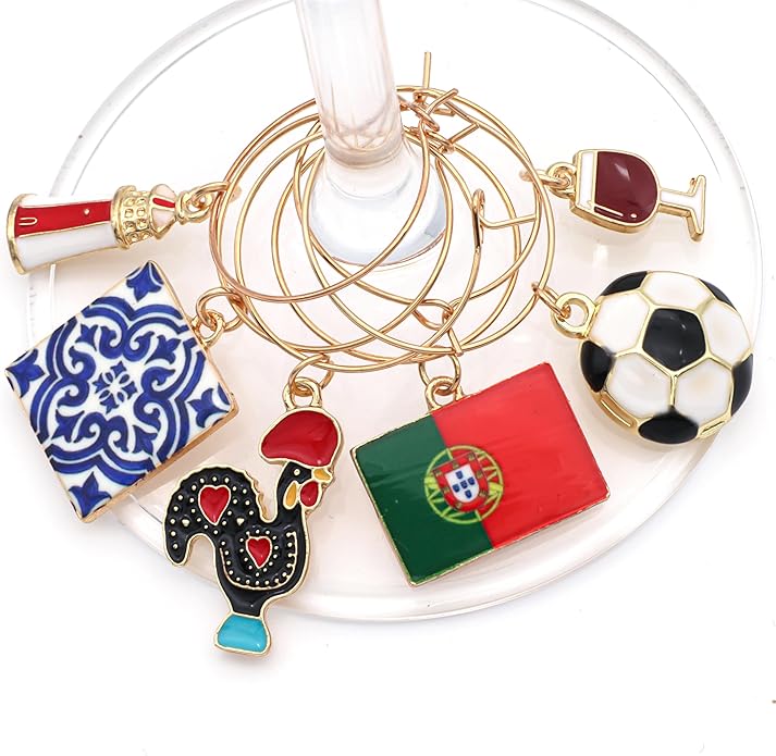 Serendipity Portugal Wine Charms, Gift for Portuguese, Rooster of Barcelos, Azulejos, Portugal Flag, Lighthouse, Porto Wine, Soccer, Portugal Souvenir, Travel Keepsake