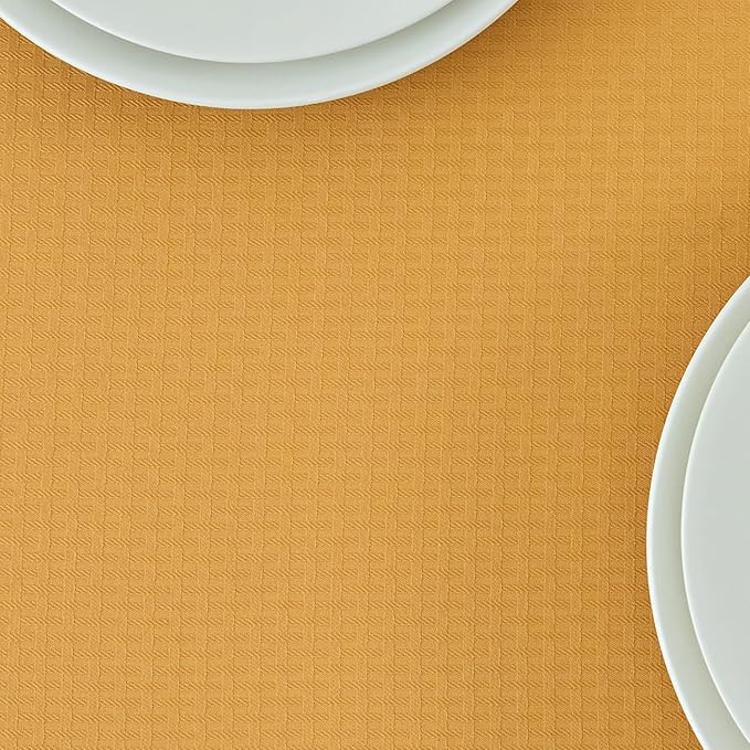 maxmill Rectangle Tablecloth Weaved Pattern Waterproof Spillproof Wrinkle Free Table Cloth, Kitchen Dining Tabletop Decoration, Fabric Table Cover for Holiday Parties, 52 x 108 Inch, Ochre Yellow