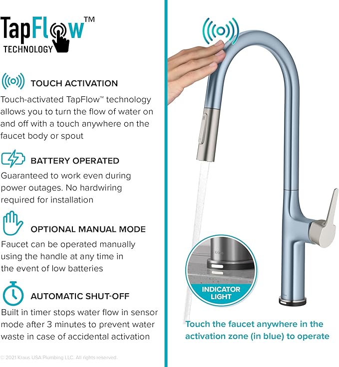 KRAUS Oletto Tall Modern Single-Handle Touch Kitchen Sink Faucet with Pull Down Sprayer in Spot Free Stainless Steel, KTF-3101SFS