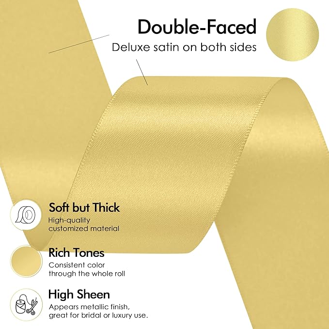 MEEDEE Gold Satin Ribbon 1-1/2 Inch Gold Ribbon Lux Double Faced Satin Ribbons by 50 Yards Polyester Satin Ribbons for Crafts, DIY Crafts, Wedding, Flower Bouquet, Holiday Decorating