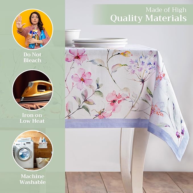 Maison d' Hermine Table Cloth Rectangle Table 100% Cotton 70 x 108 Inches Tablecloth Reusable Decorative for Dining Room Farmhouse Home Valentines Day Decorations Spring Summer - Summer Floral