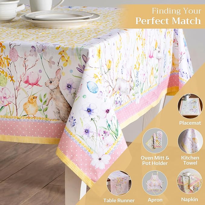 Maison d' Hermine Table Cloth Rectangle Table 100% Cotton 54 x 72 Inches Tablecloth Reusable Decorative for Dining Room Farmhouse Home Valentines Day Decorations Spring Summer - Easter Zest