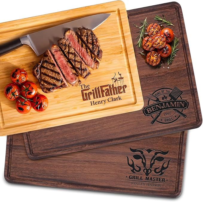 USA Made Personalized Cutting Board - Men Customized Gifts for Fathers Day, Birthday, Anniversary - BBQ, Grill Accessories - Dad, Husband, Brother, Boyfriend, Papa - Custom Unique Mens Gifts for Him