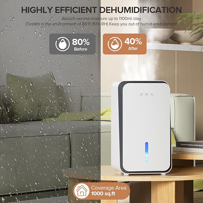 Dehumidifier for Home,1000 sq.ft Dehumidifier for Basement Bathroom Bedroom with Auto Shut Off, Built-in Aromatherapy Diffuser,7 Colors LED Light, Quiet Dehumidifiers with Sleep Mode(CS08-Ivory)